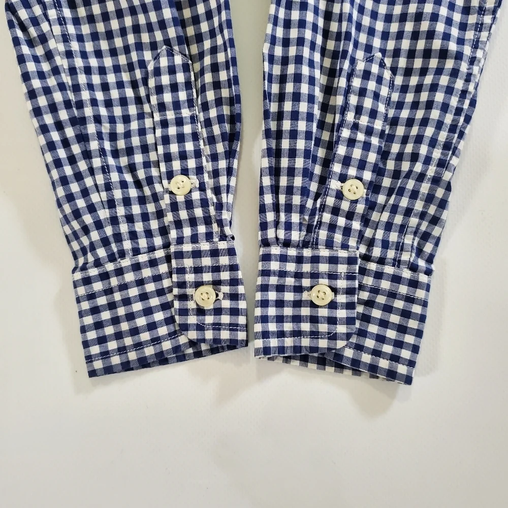 K1414 * Ralph Lauren Boys Gingham Check Button Down Shirt Blue White Size 3T